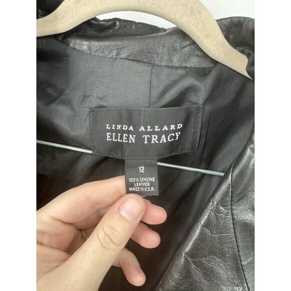 Ellen Tracy 100% Leather Jacket Women 12 Black Grunge Retro Y2K Moto Preppy - Picture 3 of 7